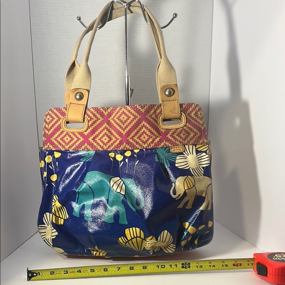 Fossil | Bags | Fossil Blue And Tan Tote Bag With Geometric And ...